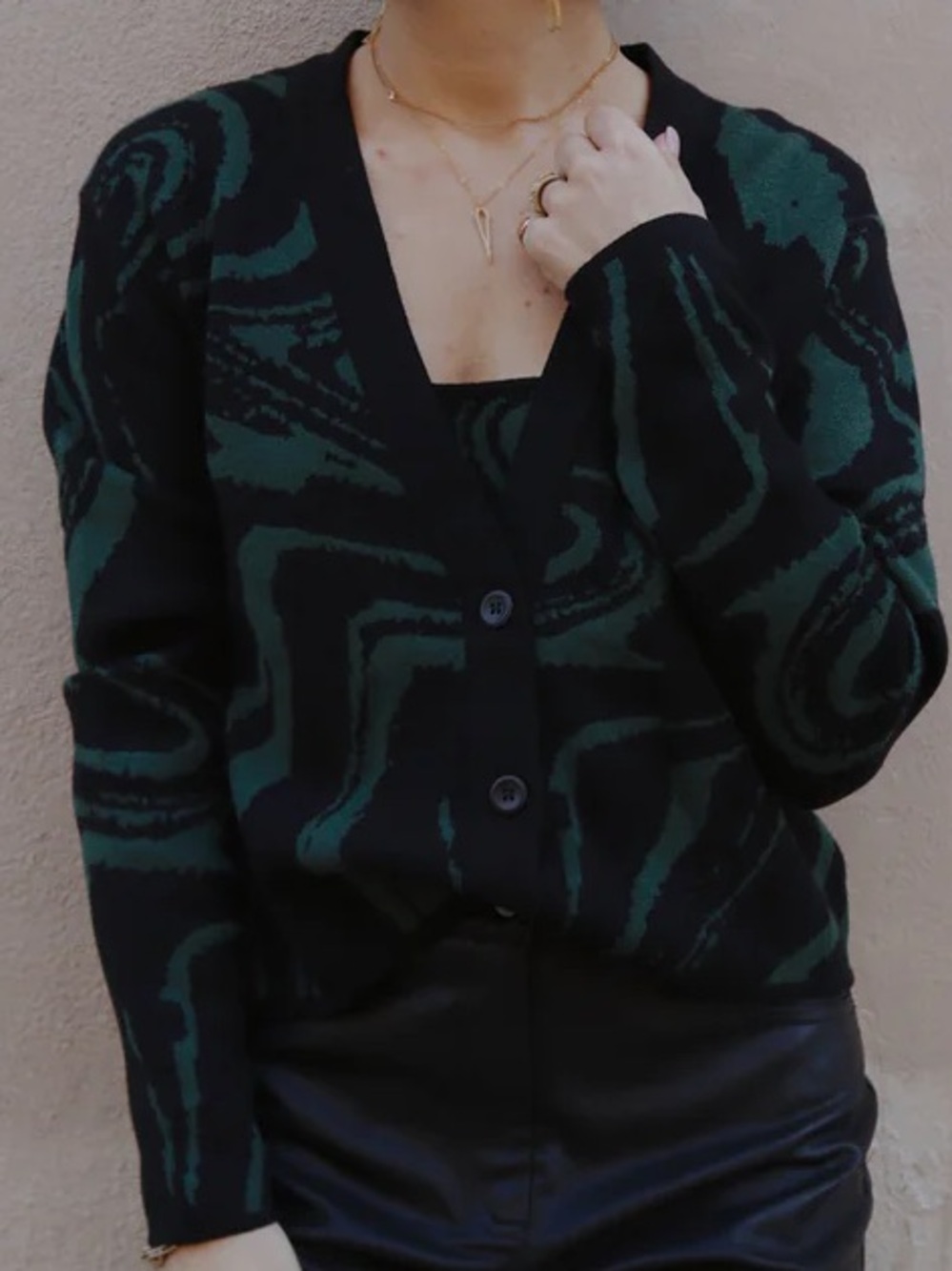 Lucy Paris Black and Dark Green Swirl Cardigan